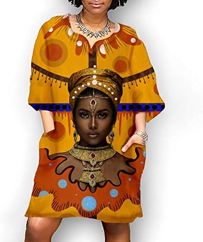 Nyybw srednji ženski vrat afrički Casual v Vintage haljina Mini rukav modni Print Ženska haljina haljina žene