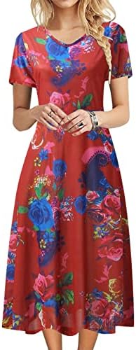 Kulywon Women Maxi haljina Ljetna kratkih rukava 3D grafička dugačka haljina cvjetna print High