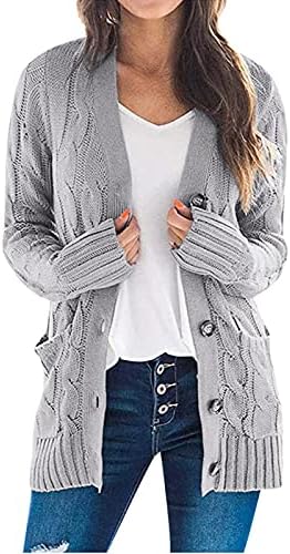 SGASY ženski otvoreni prednji kardigan džemperi modni gumb prema dolje kabl kint Chunky odjeća zimski