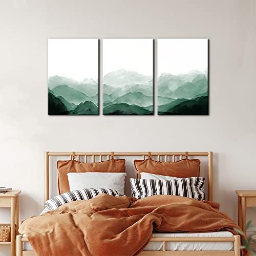Pacimo uokvireni platneni Print zid Art zelene akvarelne planine u magli ilustracije prirode divljina moderna umjetnost rustikalni Scenic Relax/Calm Cool za dnevni boravak spavaća soba ured - 16x24 X3 ploče