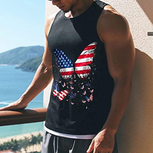 Muški patriotski grafički cisterni vrhovi mišićnih košulja Crewneck prozračne dane nezavisnosti Sportski tenk Najbolje rukave bez rukava