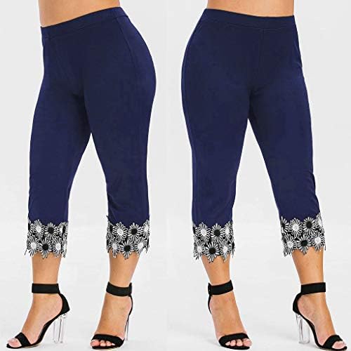 Obrezane čipke za žene plus veličine Stretch visokog struka Capri hlače za podizanje padajućih ležernih teglica za jogu