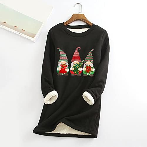 Ženska jesen i zimska božićna tiskana košulja topline dno labav top plus baršunaste pulover bez kapuljača
