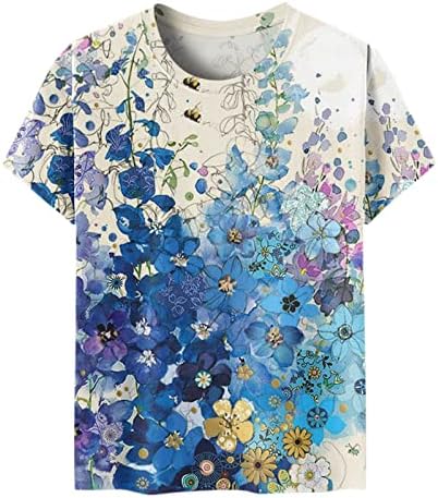 Ženski ležerni ljetni vrhovi cvjetni kratki rukav okrugli vrat Tee majica s majicom od tiskane sa plamenim aktivnim
