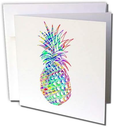 3drose slika velikog neonskog ananasa u boji na bijelom-čestitka, 6 x 6 inča