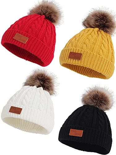Trounistro 4 Pack Kids Winter Pleted Hat Winter Pom Pom Beanie HATS Topli elastični pleteni Poms Beanie Hat za