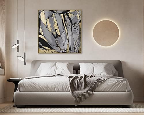 Pigort apstraktna platnena zidna umjetnost za dnevni boravak, zlatna i siva ručno obojena Umjetnost veliko platno umjetničko djelo za zidni dekor kućne kancelarije, 32x32x1, 6 In.