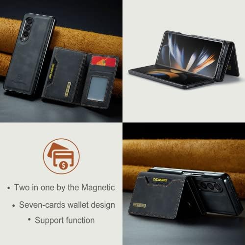 Olobbird Magnetic odvojivi novčanik Vintage kožna torbica za telefon za Samsung Galaxy Z Fold 3 / Z Fold 4 5G zadnji poklopac, nosač držača za vizit karte protiv udara Branik