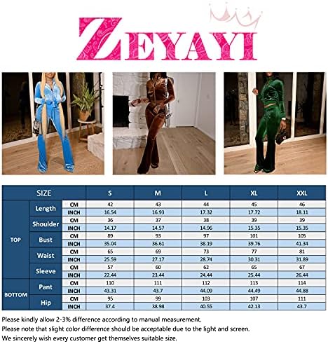 Zeyayi Velvet 2 komada za žene Slatka kapuljača gornja kratka odjeća Velur dugih rukava Zip Up Up