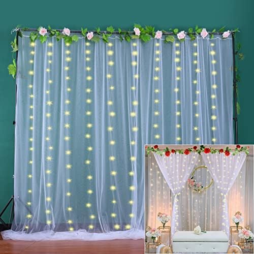 Bijele zavjese u pozadini sa svjetlima niz za svadbene zabave 10×10ft Sheer Tulle backdrop Curtain za