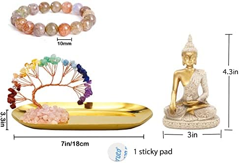 Buda statua i kristalno stablo, joga meditacija i zen dekor, sjedeći kip Sakyamuni na Tajlandu, za ured, desktop,