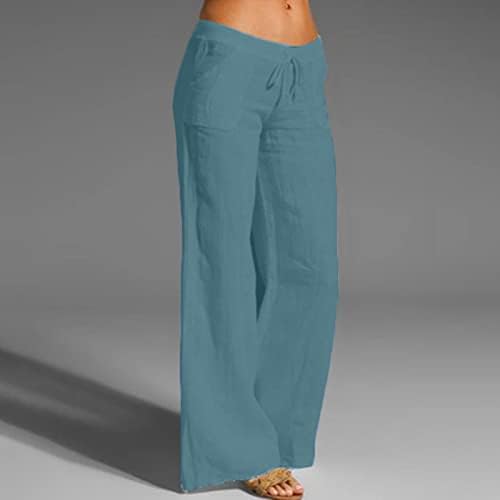 Meymia ženske pamučne pantalone pune boje labavi fit casual širokim nogama laganim podesivim strukom