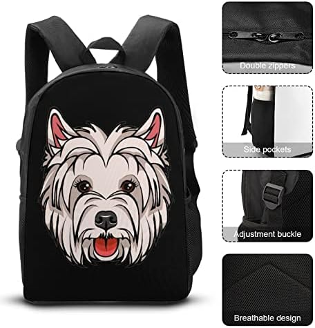 Školski ruksak za pse West Highland White Terrier face Setovi za učeničke slatke štampane torbe sa izolovanom