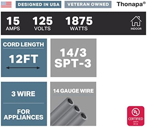 Thonapa 12 nožni aparat kabel siva - Heavy Duty 14 mjerač 3 kabel za velike uređaje za velike