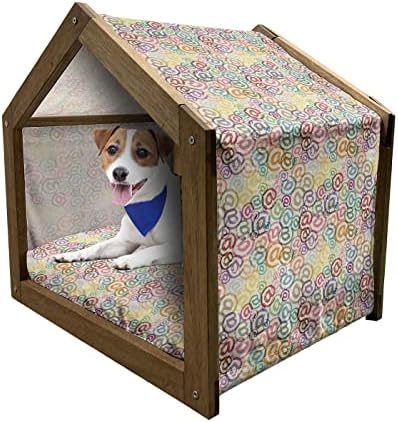 Lunable Colorful drvena kuća za kućne ljubimce, retro stari uzorak s e-poštom znakovi za ilustraciju internetske mreže, vanjsko i zatvoreno prijenosno odgajivač za pse sa jastukom i poklopcem, velikim, višebojnim