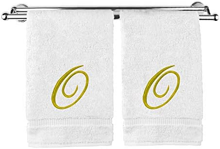 Monogramski ručnik za ruke, personalizirani poklon, 16 x 30 inča - set od 2 - zlato vezeni ručnik - dodatni upijajući tursko pamuk - mekani trošak - za kupaonicu, kuhinju i spa - sprijal m bijeli