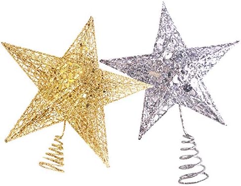 Sirogogo 2 pakovanje božićne staklena zvezda, zlato i srebro blistalo metalni božićni blistavi zvezdni ukras ukras kroka za ukrašavanje za opće veličine božićno drvce - 6 inča