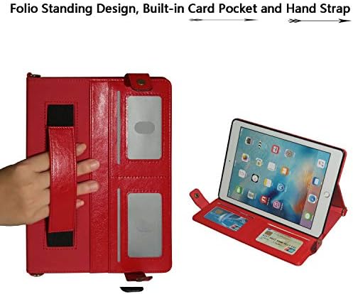 Uliking torbica za Apple iPad 10.2 7. generacija 2019., pametni folio štand PU kožna magnetska kartica novčanik crossbody poklopac s olovkom držač na ramena ručka ručica [Auto buđenje / spavanje], crvena