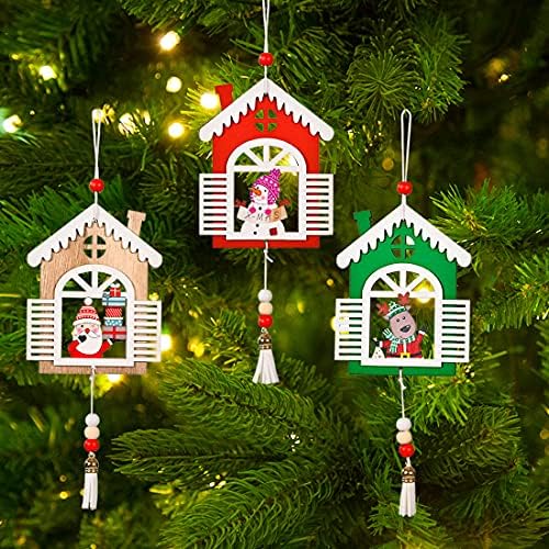 Voyyphixa 2023 3 komada drveni Božićni ukrasi prvi za novi dom, snjegović, Djed Mraz, Elk poklon za domaćinstvo, drvena kuća viseći privjesci zanati za ukrase jelke
