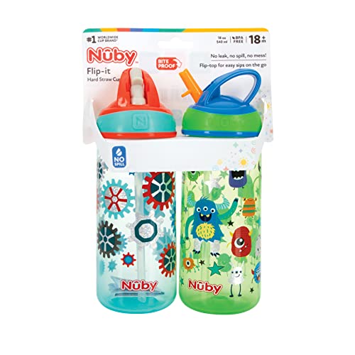 Nuby 2 pakovanja Iridescent Flip-it Kids u pokretu štampana flaša za vodu sa otpornom na ugrize tvrda