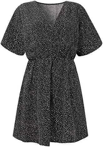 Fragarn dugi sarafani za žene, žensko ljeto 2022 Ruffle kratki rukav V izrez Print linija Mini haljina