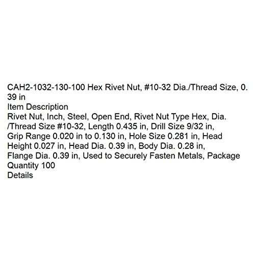 Za vas - CAH2-1032-130-100 HEX zakovica, 10-32 dia./thread veličine, 0,39 u