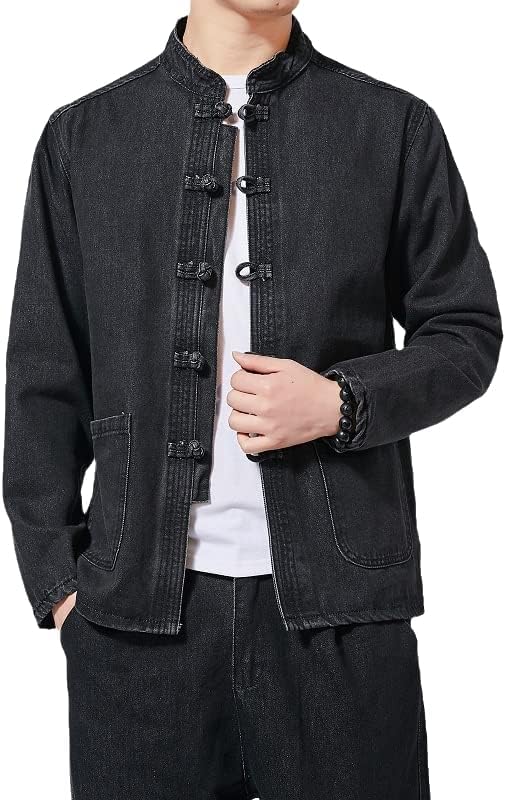 Cjqjpnz jesen kineski stil pranja traper jakna stand-up jakna thene casual pamučna jakna za muškarce