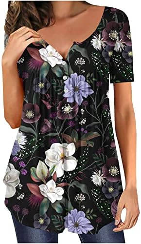Ležerne prilike cvjetne Henley košulje za žene sakriju trbuh Tuntic Tops 2023 ljetni kratkih rukava za nošenje s namirnicama