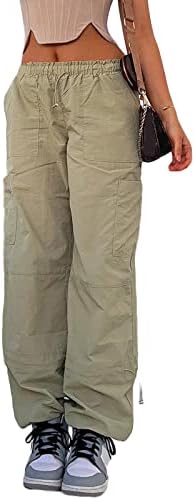 Žene niske struk teretne hlače Ležerne prilike pune boje Harajuku Vintage Y2K nisko uspostavi baggy jogger opuštene cinch pantalone