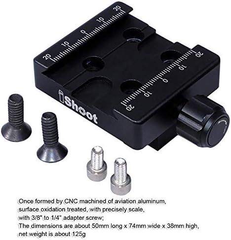 IsHoot Stezaljka za brzo otpuštanje ploče za brzo otpuštanje, veznik za stezanje, sa 3/8 do 1/4 adaptera, kompatibilan sa 39 mm arca-švicarskim pločama za brzo otpuštanje