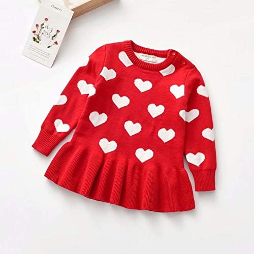 Toddler Baby Girl Valentinovo outfit dugih rukava srčani pleteni ruble džemper haljina za Valentinovo