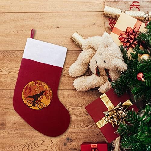 Retro dinosauri vožnja biciklom mjesec božićni čarapa čarape sa plišanim kaminom viseći za Xmas Tree Home