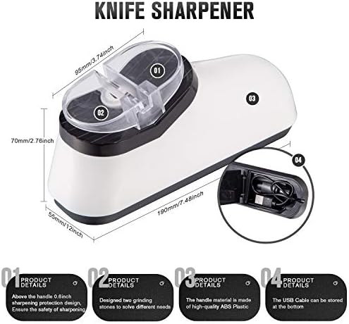 Oštrač Kuhinjskog Noža - 2-Stepeni Sistem Za Oštrenje Kuhinjskih Noževa Brzo Oštrenje, Sa Zaštitnim Poklopcem, Bijeli