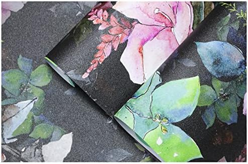 HAOKHOME 93153 wild Spring Peel and Stick Wallpaper Bouquet Botanical Floral Black / Green/Pink Removable