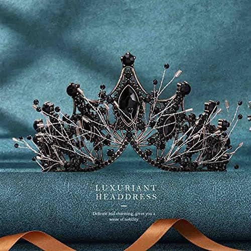 Kilshye Baroque Black Crown Rhinestone Queen kruniše svadbene tijare Prom Hair Accessories za žene i djevojčice