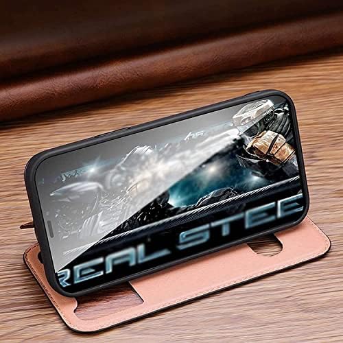 Soumix Case for iPhone 14 Pro, Luxury Bookstyle Clear View prozor od prave kože Magnetic Flip Stand