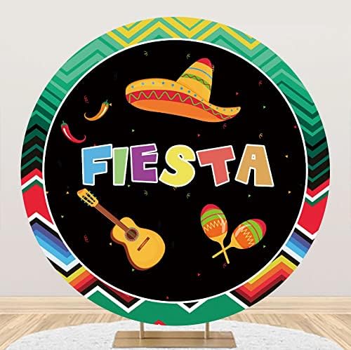 Aofoto 6.5x6.5ft Meksička Fiesta tema okrugla pozadina Pokrov gitara šareni prugasti Cinco De Mayo Festival zabava poliester fotografija pozadina dekor Photo Shoot dekor rekviziti