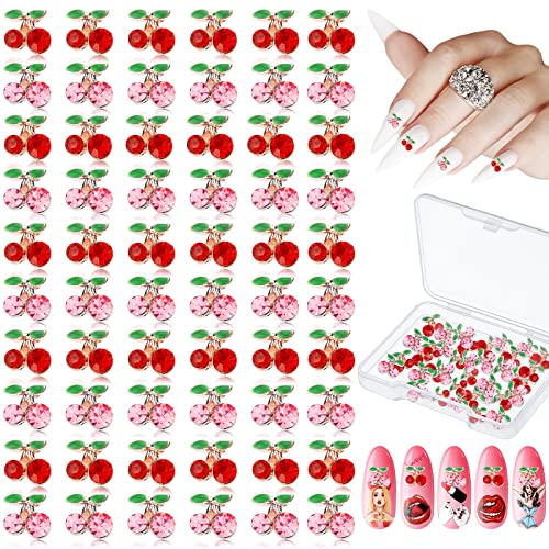 80 kom 3D Cherry čari za nokte 3D nail Charm Cherry Nail Rhinestones 3D sjajni Nail Gems Nail Glitter Studs kriške noktiju za žene djevojke nakit za nokte Izrada rukotvorina DIY dekor za nokte