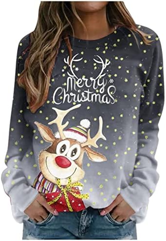Ženski pulover vrhove sretne božićne tiskane majice s dugim rukavima O-izrez casual majica majica dukserica tunika