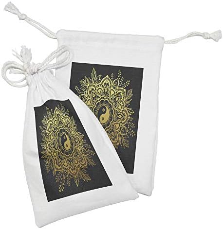 Lunarna mandala tkanina od 2, vrtni cvijet u kruni listova yin i yang grančice cvjeta, male torbe za crtanje