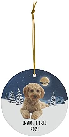 Zlatni Cavapoo pas ukrasi za 2023. božićno drvce personalizirano ime pokloni 2024 novogodišnji ukrasi bijeli krug