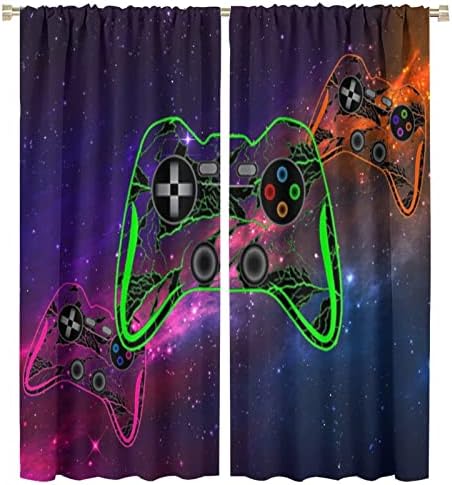 Gaming zavjese za djecu, video igre Gamepad kontroler Gamer Colorful Nebula Starry Galaxy Space prozor draperije