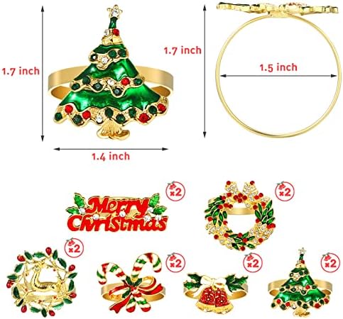 Kesote set od 12 božićnih prstenova za salvete, praznici salveta zvoni zlatni božićni držači