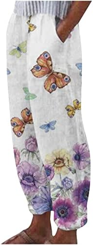 Pamučne posteljine harem hlače za žene široke noge capris casual cofy cvjetne konusne hlače Udobno labave džepne plaže