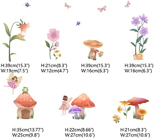 Runtoo bajke Zidne umjetničke naljepnice naljepnice za cvijeće gljiva za djevojke za djevojčice spavaća djeca