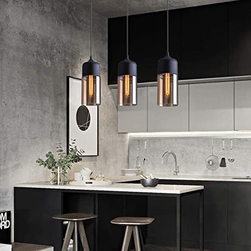 Naann staklena privjesak svjetla, crna moderna viseća svjetiljka sa amber zidarom, vintage industrijska