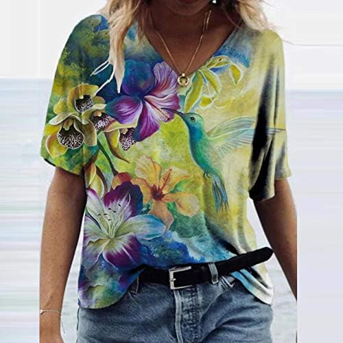 Ženski vrhovi Ljeto V bluza izreza Ters Butterfly Casual na vrhu kratkih rukava Slatka vrhova labave majice