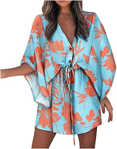 Ljetna moda za žene, žensko ljeto 3/4 rukava V izrez za odmor Boho Print ChartSring Sun Beach haljina