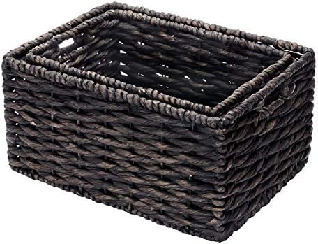 Villacera Pravokutnik ručno rađene pletene košare napravljene od vode Hyacinth | Gnijezde Crne kante za crnu morsku travu | Set od 2