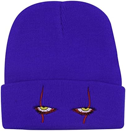 Suillty Unisex Winter Akril Knit List Beanie Hat Hat Clown zastrašujuće oči veznim zimskim kapicama